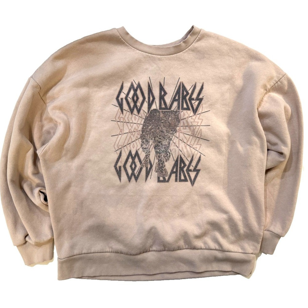Good Vibes Leopard Sweatshirt Womens Med‎ Zenana Taupe Cropped Boxy Rocker Vibes